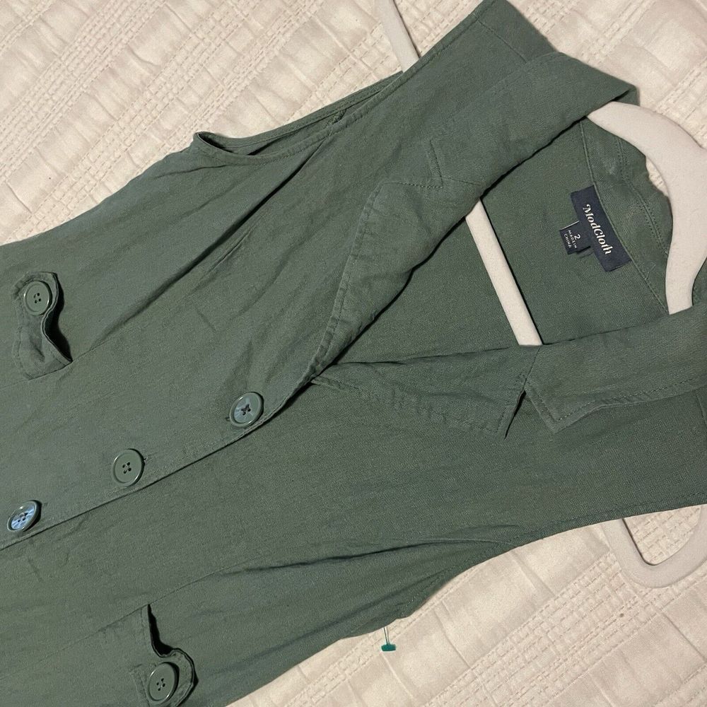 ModCloth Solid Green Linen Viscose Sz 2 Shift Dress‎ Sleeveless Lightweight